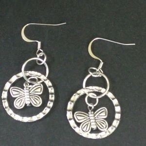 Silver Hoop Butterfly Handmade Earrings